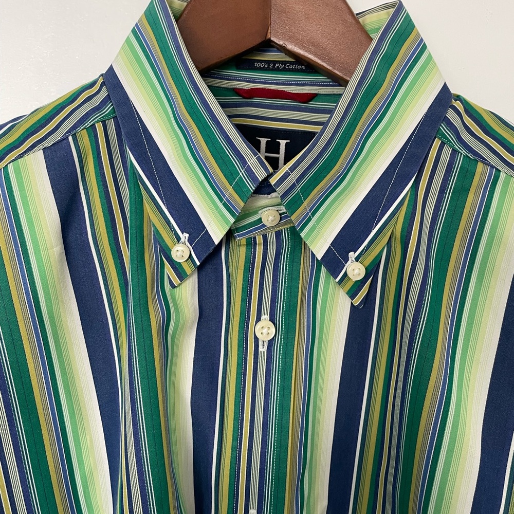 Tommy Hilfiger Striped Button-Down Shirt in Blue, Green & White